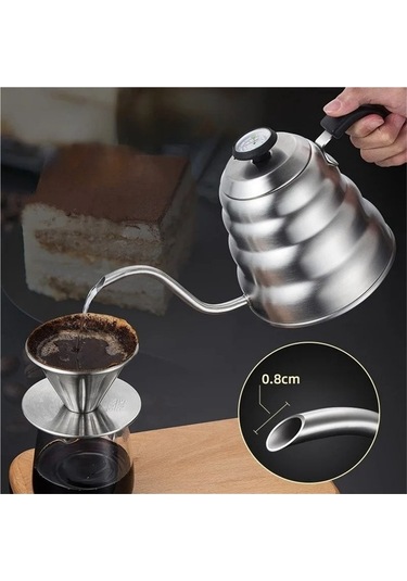 Wondernest Uzun Termometre Su Paslanmaz Kuğu Kahve Jialan Isıtıcısı Gümüş Çelik Ez Gümüş