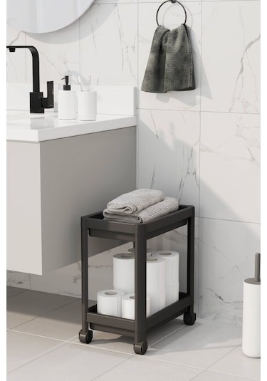 2 Katlı Düzenleyici Mutfak Rafı Banyo Rafı, Dolap Tezgah Altı Evye Altı Deterjanlık - Siyah Siyah