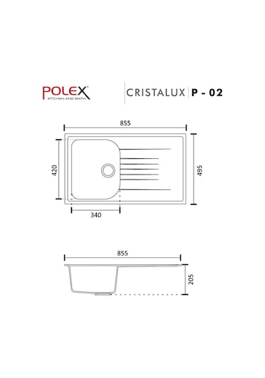 Polex Cristalüx Granit Evye P-02 Mavi Tezgah Altı Ve Tezgah Üstü Mutfak Evyesi 85x49.5 CM