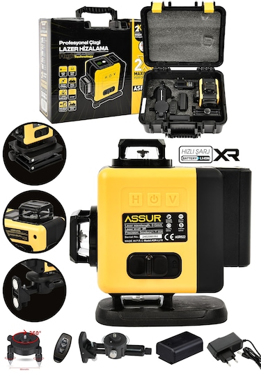 Assur Asr922 360 16 Köşe Lazer Metre Hizalama Sarı