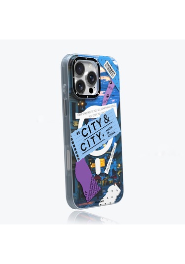 İphone 15 Pro Max Uyumlu Kılıf Magsafe Şarj Özellikli Youngkit A-city Serisi Kapak Mavi