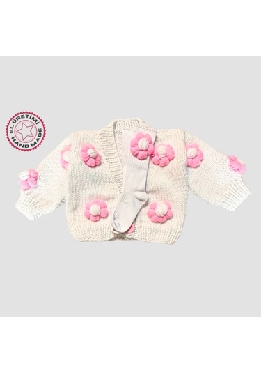 Uretti - Gülnur 2184 - El Örgüsü Çiçek Motifli Çoraplı Kız Çocuk Hırka 4 Yaş - Beyaz Beyaz Uretti - Gülnur 2184 - El Örgüsü Çiçek Motifli Çoraplı Kız Çocuk Hırka 4 Yaş - Beyaz Beyaz