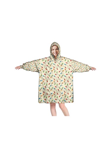 Noel Temalı Unisex Giyilebilir Battaniye Hoodie, Kalın Peluş, Kollar Ve Büyük Cep-a79 Bej