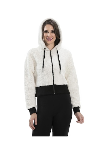 Alexandergardı Kapüşonlu Suni Yünlü Hırka B23-36302-ekru 001