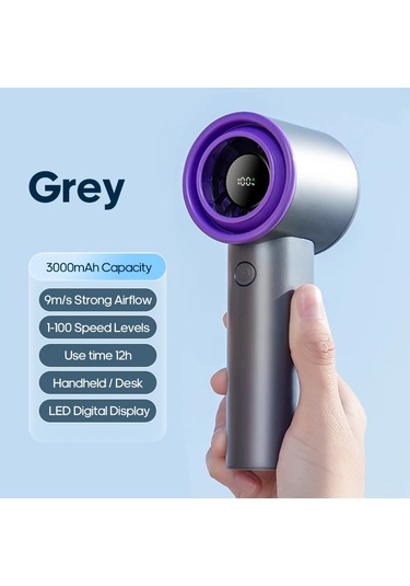Kinscoter Açık Mini El Turbo Fan 3000 Mah Usb Şarj Edilebilir 100 Dişli Grey Diğer