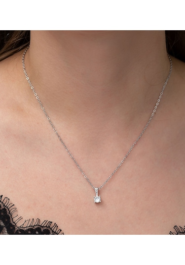 Gümüş Kaplama Zirkon Taşlı Tektaş Kolye N11.17673 Gümüş