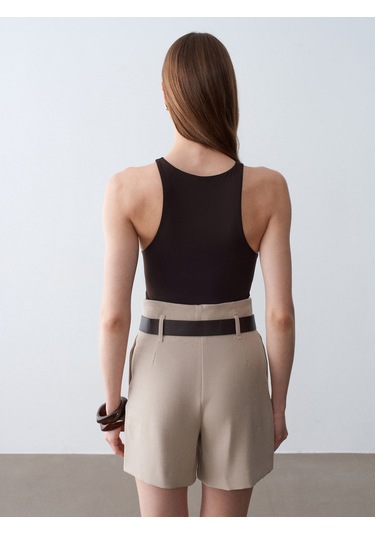 Dilvin 32836 Halter Yaka Bodysuit-koyu Kahve