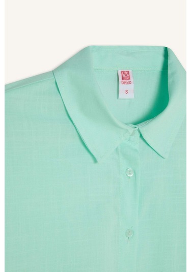 DeFacto Regular Fit Pamuklu Plaj Gömleği-Fall in Love W8241AZ24SMGN1229 Yeşil