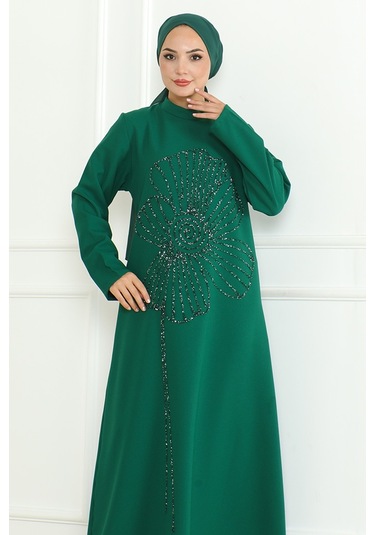 Zeral Taş İşlemeli Abiye 1200 - Zümrüt Yeşili