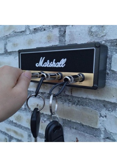 Yuntech01 "marshall Duvar Anahtar Takımı - 4 Telli Gitar Plug Desenli Anahtar Asma Aleti" Siyah