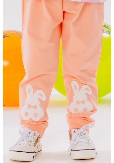 Breeze Kız Çocuk Eşofman Altı Tavşancık Nakışlı 1-4 Yaş, Somon-somon Somon