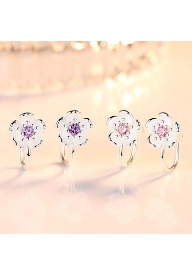 Pembe Mizaç Moda Kırsal Sevimli Çiçek Kulak Romantik Küçük Taze Küpeler