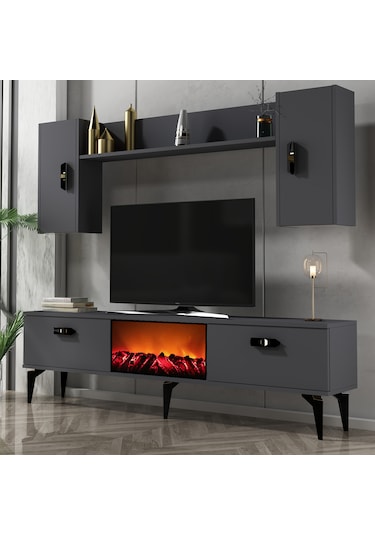 Pluss Şömineli Tv Ünitesi Takımı Antrasit-antrasit
