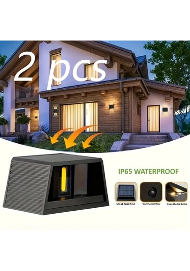 Xuweiwei 2 Adet Sıcak Işık Güneş Led Duvar Lambası Ayarlanabilir Aydınlatma Dış Mekan Bahçe Teras Modern Villa Peyzaj Işığı