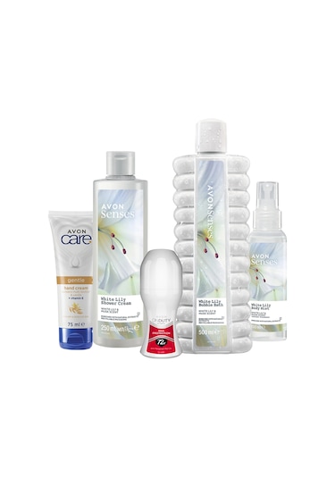 Avon Senses White Lily Duş Köpüğü + Duş Kremi + El Kremi + Body Mist + Roll-On