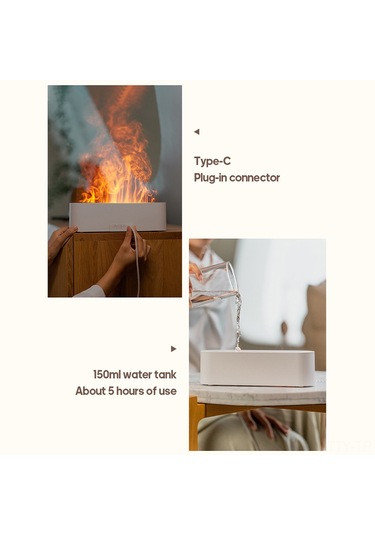 Dianziye Siyah Usb Ev Odası Nemlendirici, 150ml Hacim, 1h/3h/5h Zamanlayıcı, Renkli Alev Işıklı Tablo Üstü Aromaterapi Makinesi