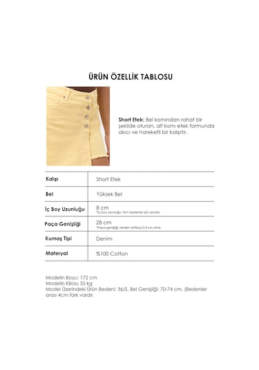 Itsbasic Kadın Light Sarı 6s6-108 Denim Şort Etek