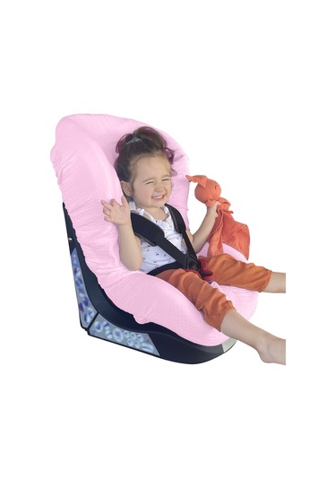 4katlı Müslin Bebek Oto Koltuk Kılıfı Lastikli %100pamuk Pembe