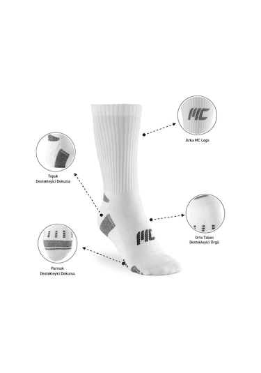 MuscleCloth Stay Fresh Uzun Çorap 3'Lü Paket Gri Beyaz Siyah Çok Renkli