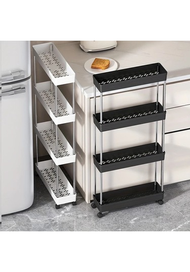 Sunshine011 3 Katlı İnce Siyah Tekerlekli Metal Depolama Arabası, Mutfak Banyo Çamaşır Odası İçin Dikey Organizatör, Montaj Gerekmez Siyah