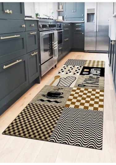 Krem Ekose, Kitchen, Kaymaz Pamuk Dokuma Taban Mutfak Halısı