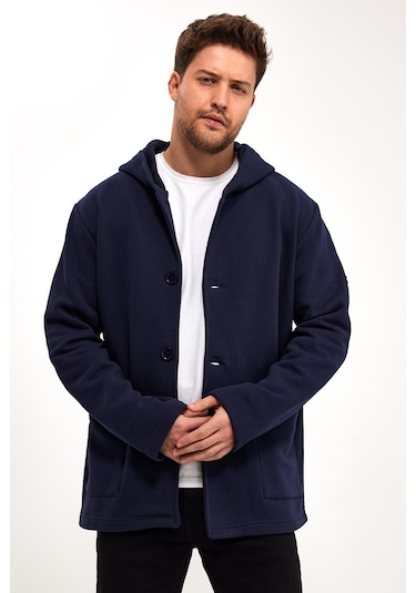 Alexandergardı Kapüşonlu İçi Şardonlu Oversize Hırka E23-607 03 Lacivert
