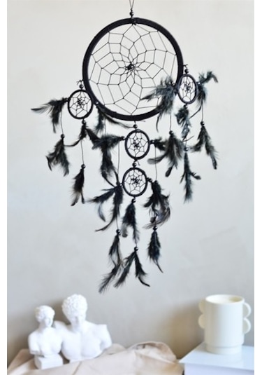 Üç Gözlü Siyah Rüya Kapanı / Dreamcatcher (16,5 Cm Çap)