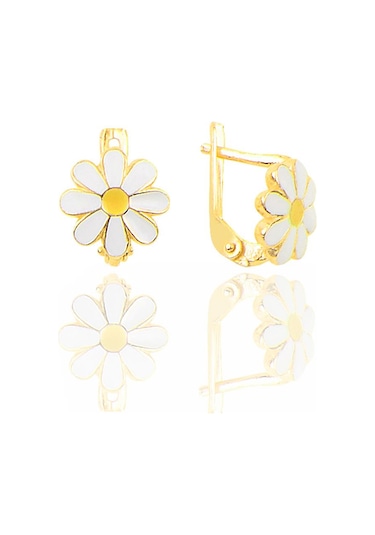 Gümüş Altın Yaldızlı Mineli Papatya Küpe