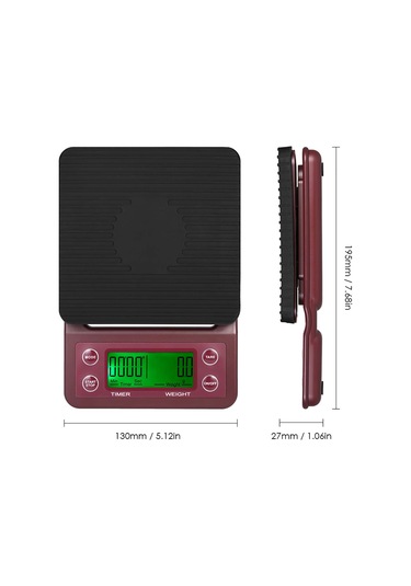 Yaozixa Dijital Mutfak Terazisi - Hassas 3kg/0.1g Ölçüm, Zamanlayıcılı, Tare Fonksiyonlu, Büyük Lcd Ekran Bordo