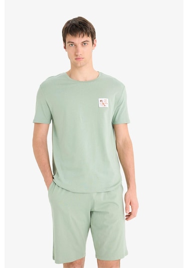 Defacto Pijama Takımı Baskılı Kısa Kollu Üst Şort F6184ax25spgn1107 Yeşil