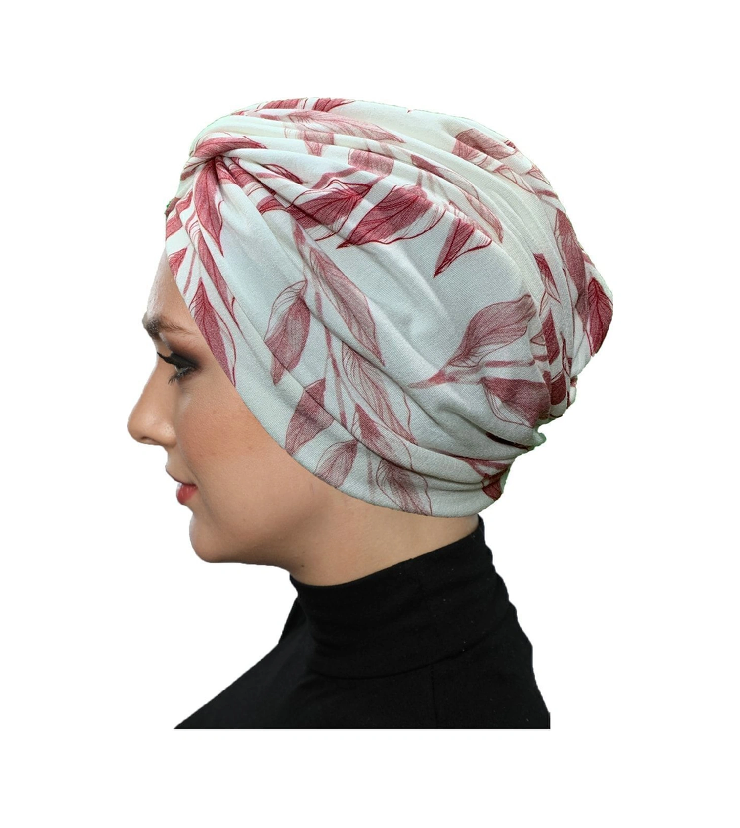 Desenli Çapraz Penye Krem-bordo Desenli Hazır Türban Tesettür Havuz Bonesi Krem-bordo