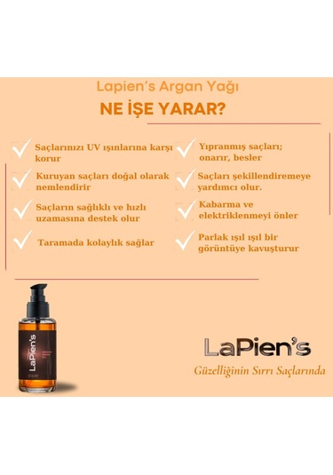 Lapien's Yıpranmış Kuru Saçlara Özel Yoğun Besleyici Argan Bakım Yağı 100 ML