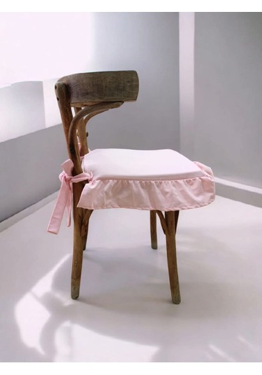 Pembe Fırfırlı Bağcıklı İskandinav Stil Sandalye Minderi Diğer