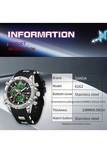 Oldfriend Sanda Erkek Spor Digital Saat Kırmızı Su Geçirmez Parlak Ekran Alarm Kronometre Diğer