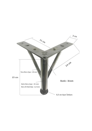 4 Adet Firkete Ayak Metal 15 Cm Krom Mobilya Koltuk Ayağı