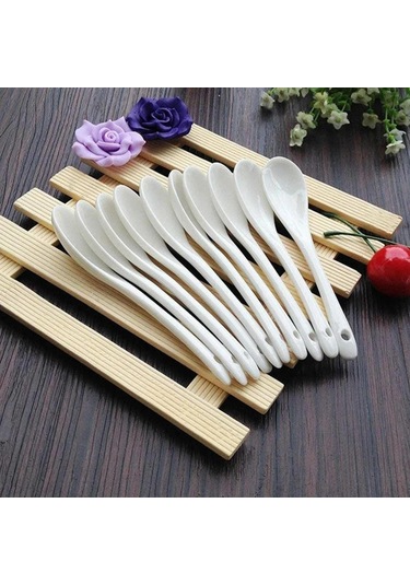 Honmex 5'li Seramik Kahve Kaşığı Seti - Dayanıklı, Yıkama Makinesine Uygun, Ev/restoran İçin Pratik Tabak Çeşidi Beyaz