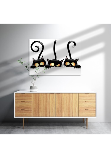 Cakasepetim Komik Üç Kedi Görseli Ahşap Mdf Tablo