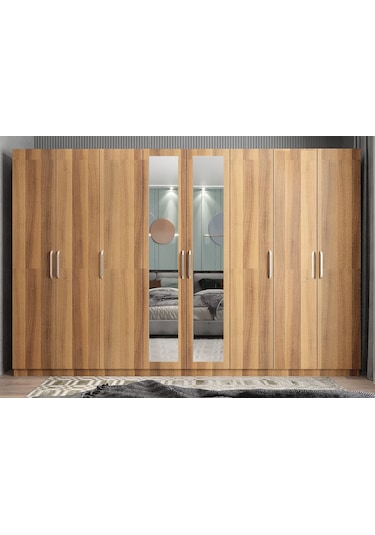 Başak 8 Kapaklı Dolap Gardırop Ceviz - Montaj Dahil