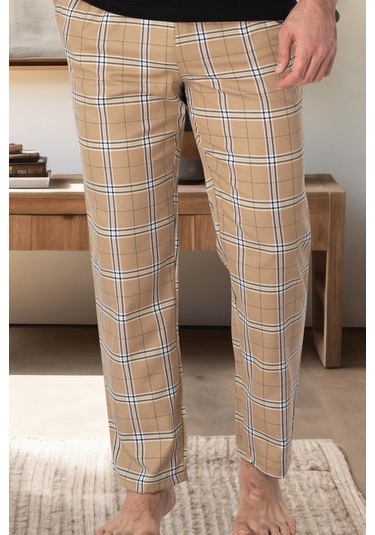 Mecit 3002 Kahve Ekoseli Erkek Tek Alt Pijama Kahverengi