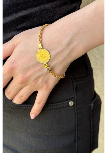 Zümrüt Sarraf 14 Ayar Altın Halat Zincirli Çeyrekli Bileklik Sarı Altın
