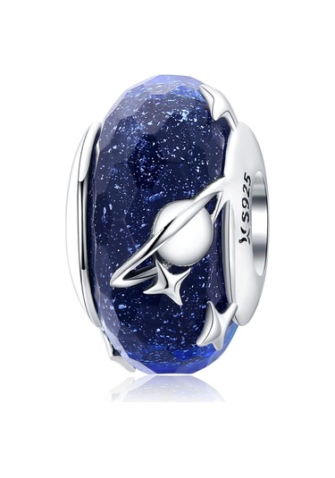 S925 Ayar Gümüş Kolye Yıldızlı Gökyüzü Yönlü Cam Boncuk Mavi Yıldızlararası Gevşek Boncuk Çok Renkli