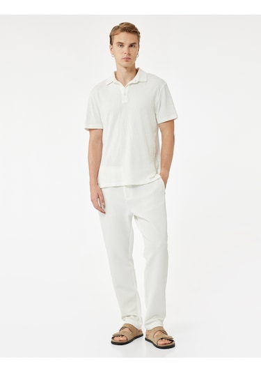 Koton Waffle Dokulu Cep Detaylı Kancalı Slim Fit Pantolon Beyaz 5sam40027hk Beyaz