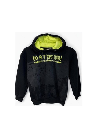 Erkek Çocuk Orta Kalınlık Kapüşonlu Sweatshirt-15197 Siyah