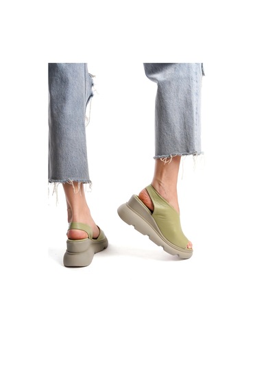 Elit Lyna Kadın Hakiki Deri Dolgu Topuk Sandalet Yeşil Yeşil