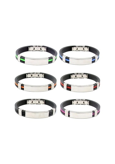 Beyaz Erkekler Punk Kauçuk Paslanmaz Çelik Bileklik Toka Manşet Bileklik Bileklik Güzel