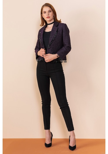 Serpil Exclusive Kadın Püskül Detaylı Kısa Blazer Ceket Mor