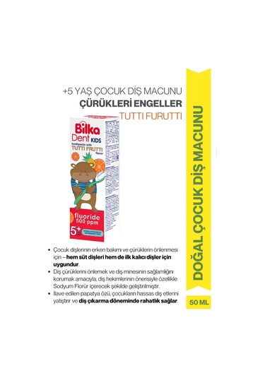 BilkaDent Kids 5+ Yaş Tutti Frutti Aromalı Çocuk Diş Macunu 75 ML