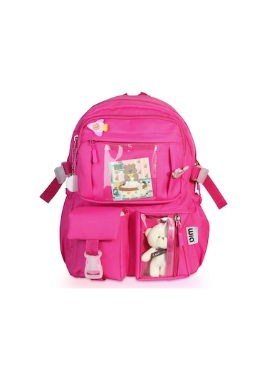 Wia Kawaii Kore Tarzı Ayıcıklı İlkokul Ve Beslenme Çantası Fuşya