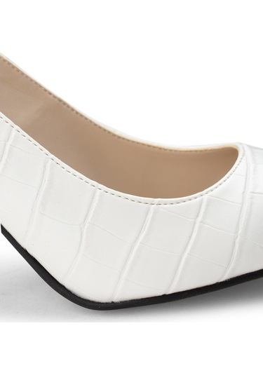 Deery Beyaz Kroko Kadın Stiletto Beyaz
