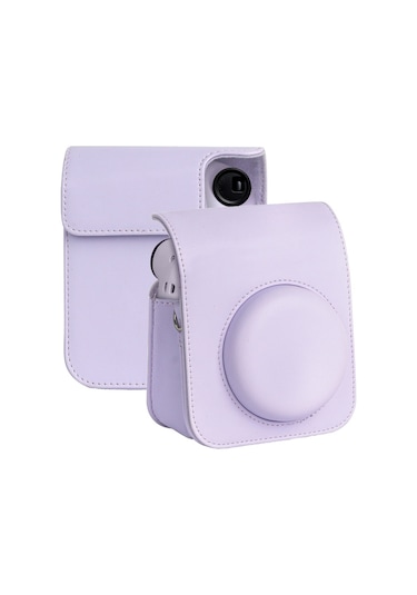 Sones Fujıfılm İnstax Mini Uyumlu 12 Uyumlu Uyumlu Tam Vücut Deri Kılıf Kamera Çantası Askılı Mor